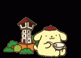 a cartoon drawing of a dog holding a cup of coffee