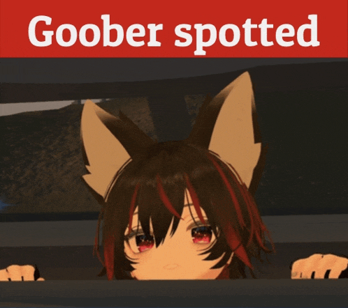 a sign that says goober spotted with a picture of a furry girl
