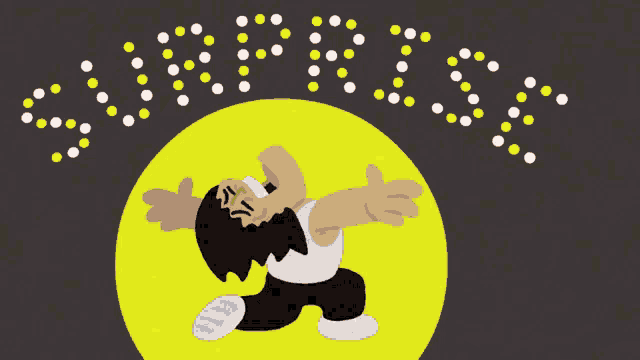 a cartoon drawing of a man with surprise written on the top