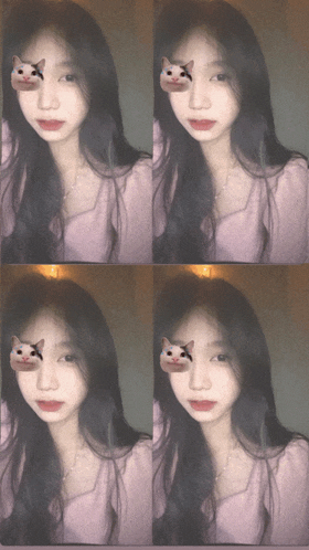a girl with a cat sticker on her face looks at the camera