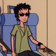 a cartoon of a man wearing sunglasses and headphones sitting in a chair .