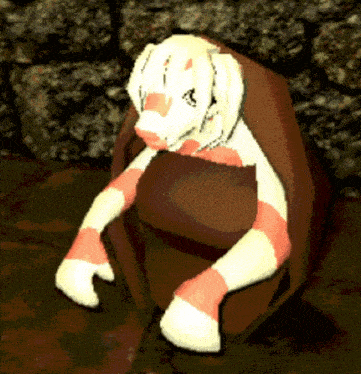 a stuffed animal with a red and white scarf around its neck is sitting on a chair
