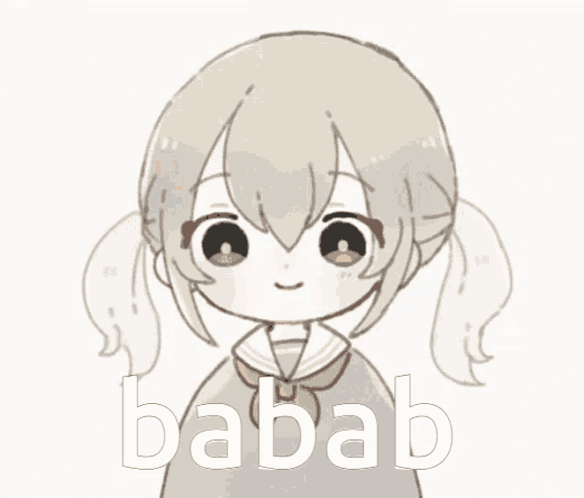 a drawing of a girl with the word babab written above her