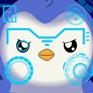 a cartoon penguin with a blue circle around its head