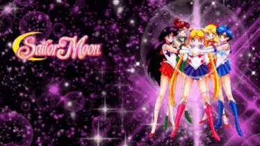 a group of sailor moon characters are standing together