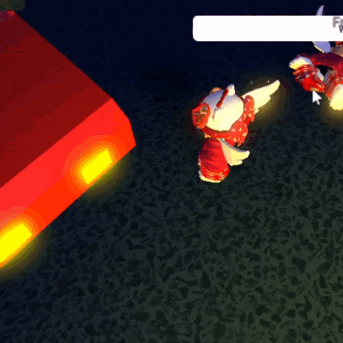 a video game character with wings and a red car in the background