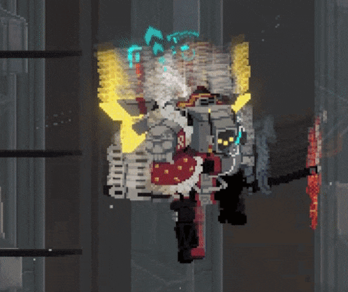 a pixel art of a robot wearing a santa claus outfit