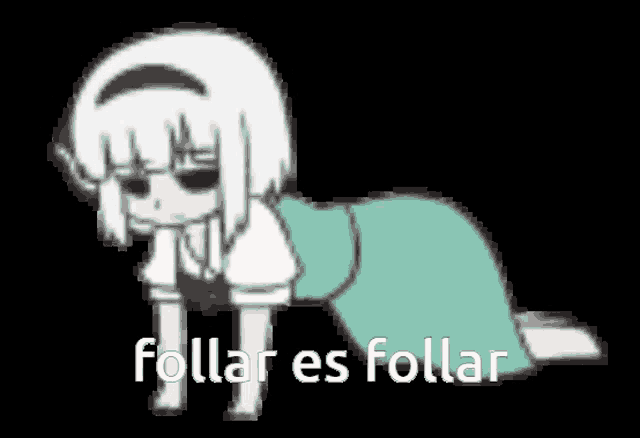 a cartoon girl is laying on her stomach with the words follar es follar above her .