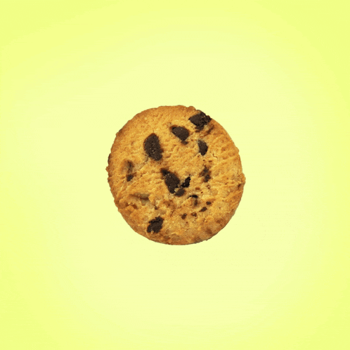a bunch of different types of cookies are floating around on a yellow background
