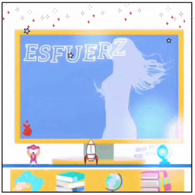 a computer monitor displays a silhouette of a woman and the words esfuerz