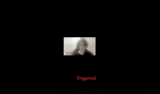 a blurred image of a woman with the word triggered in red letters