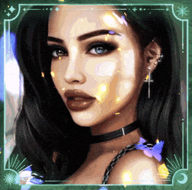 a digital painting of a woman with a choker