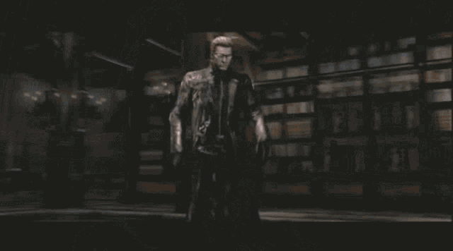 a video game character is fighting another character in a room .
