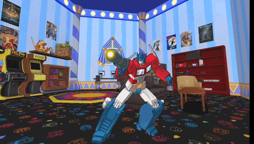 a room with a pong machine and a robot