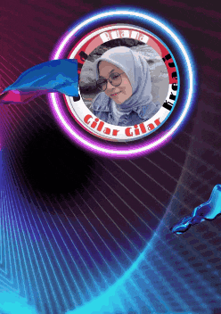 a woman in a hijab is in a circle with the name gilar gilar on it