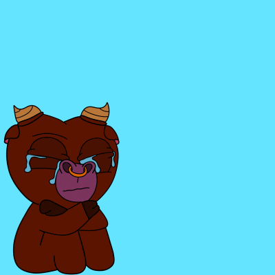 a cartoon bull with horns is crying with tears coming out of its eyes