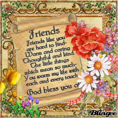 a greeting card with flowers and a poem about friends