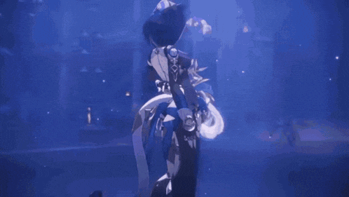 a person in a blue and white outfit with the letter l on the back