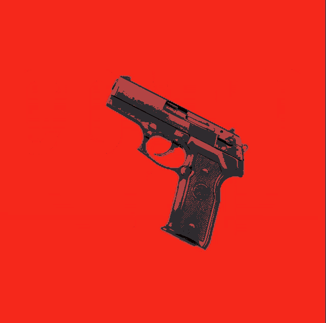 the word guns is on a red background