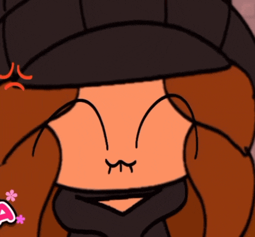 a cartoon of a girl wearing a black hat and a black hoodie