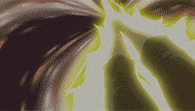 a computer generated image of a person 's face with a purple and yellow background