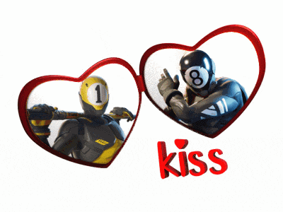 a picture of a man with the number 1 on his helmet is surrounded by two hearts that say kiss
