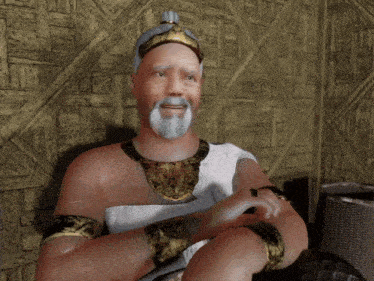a computer generated image of a man with a beard and gold jewelry