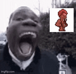 a man with his mouth open next to a pixel art of a man 's penis