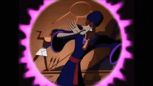 a cartoon character in a blue robe is surrounded by a pink circle