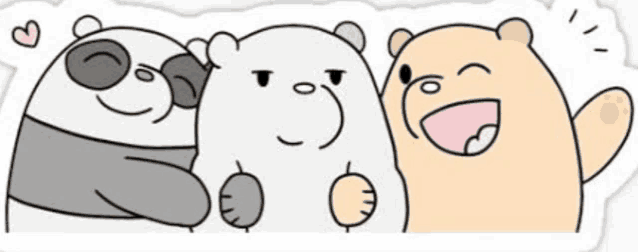 three bears from we bare bears are standing next to each other and hugging each other .