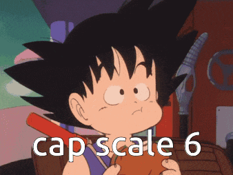 a cartoon character is holding a ball and the caption says cap scale 6