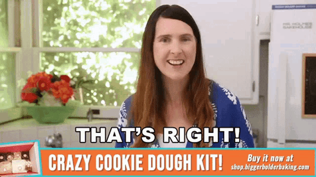 a woman says that 's right next to a box of crazy cookie dough kit