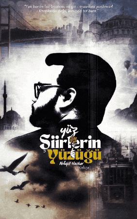 a poster of a man with a beard and glasses titled ' yüz sirklerin yorgugi '