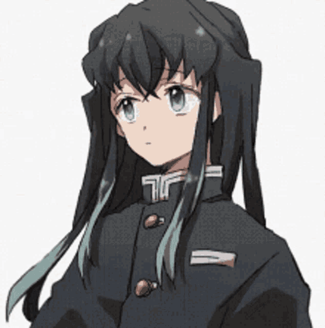 a boy with long black hair and blue streaks is wearing a black jacket .