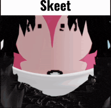 a cartoon character with the name skeet on the top