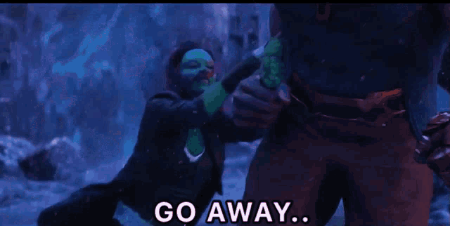 a scene from a movie that says go away on the bottom