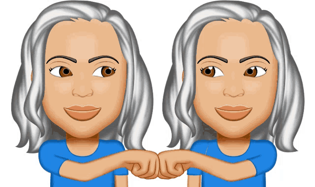 a cartoon drawing of two women with gray hair