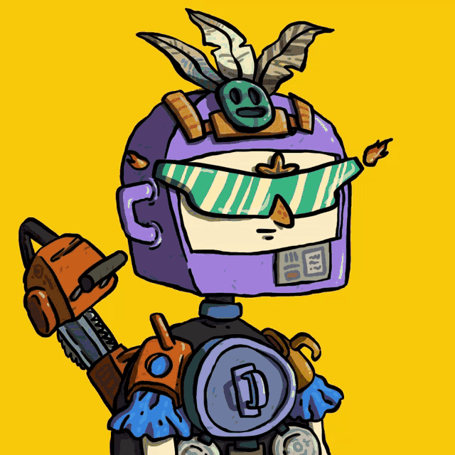 a cartoon drawing of a robot with the letter d on the back of his chest