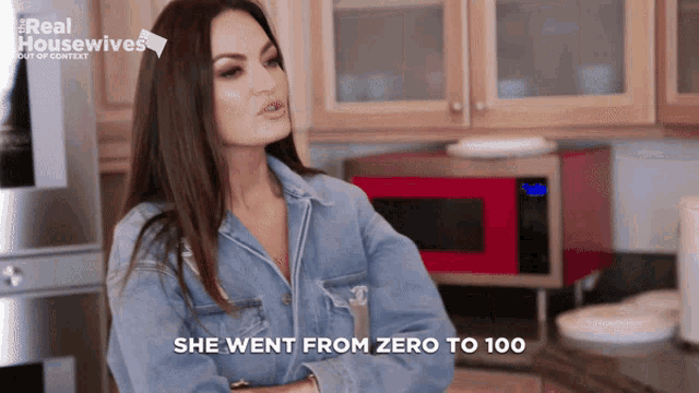 a woman says she went from zero to 100 in front of a microwave