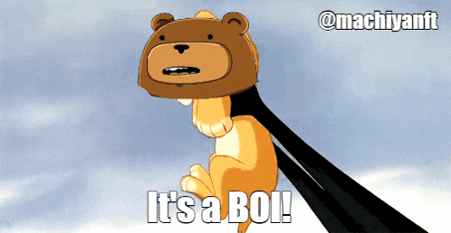 a cartoon bear says it 's a boi