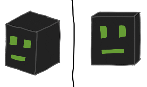 a drawing of a cube with a green face on it