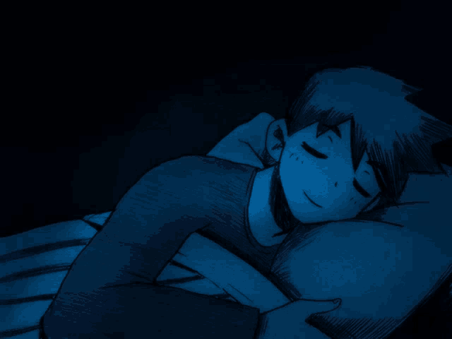 a drawing of a person sleeping in a bed with their eyes closed