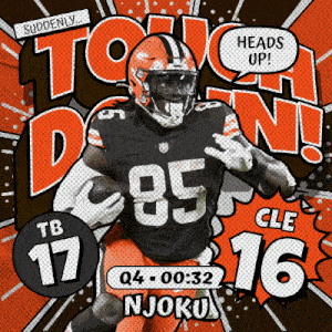 an advertisement for a football player with the number 85 on his jersey