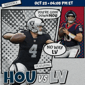 an advertisement for hou vs lv shows two football players