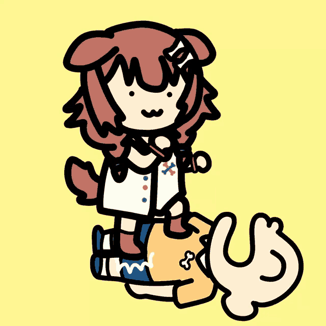 a cartoon drawing of a girl with a dog 's ears standing on a man 's shoulders