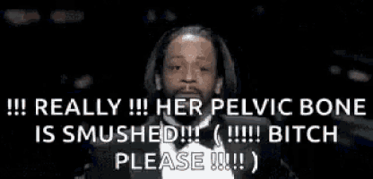a man in a suit is giving a speech and says `` really !!! her pelvic bone is smashed !!! ''