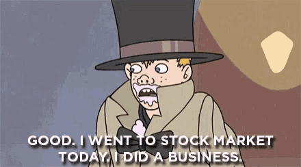 a man in a top hat is saying good i went to stock market today i did a business