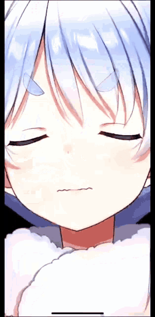 a close up of a person 's face with their eyes closed and blue hair .