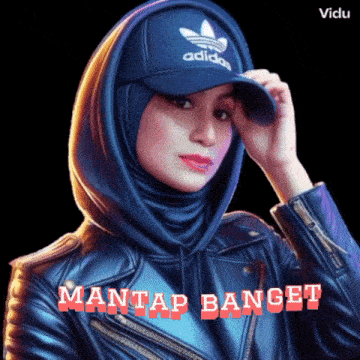 a woman wearing a hijab and an adidas hat stands in front of a black background