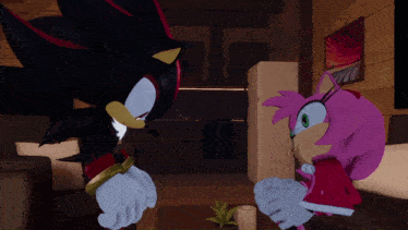 shadow the hedgehog and amy the hedgehog are standing next to each other in a living room